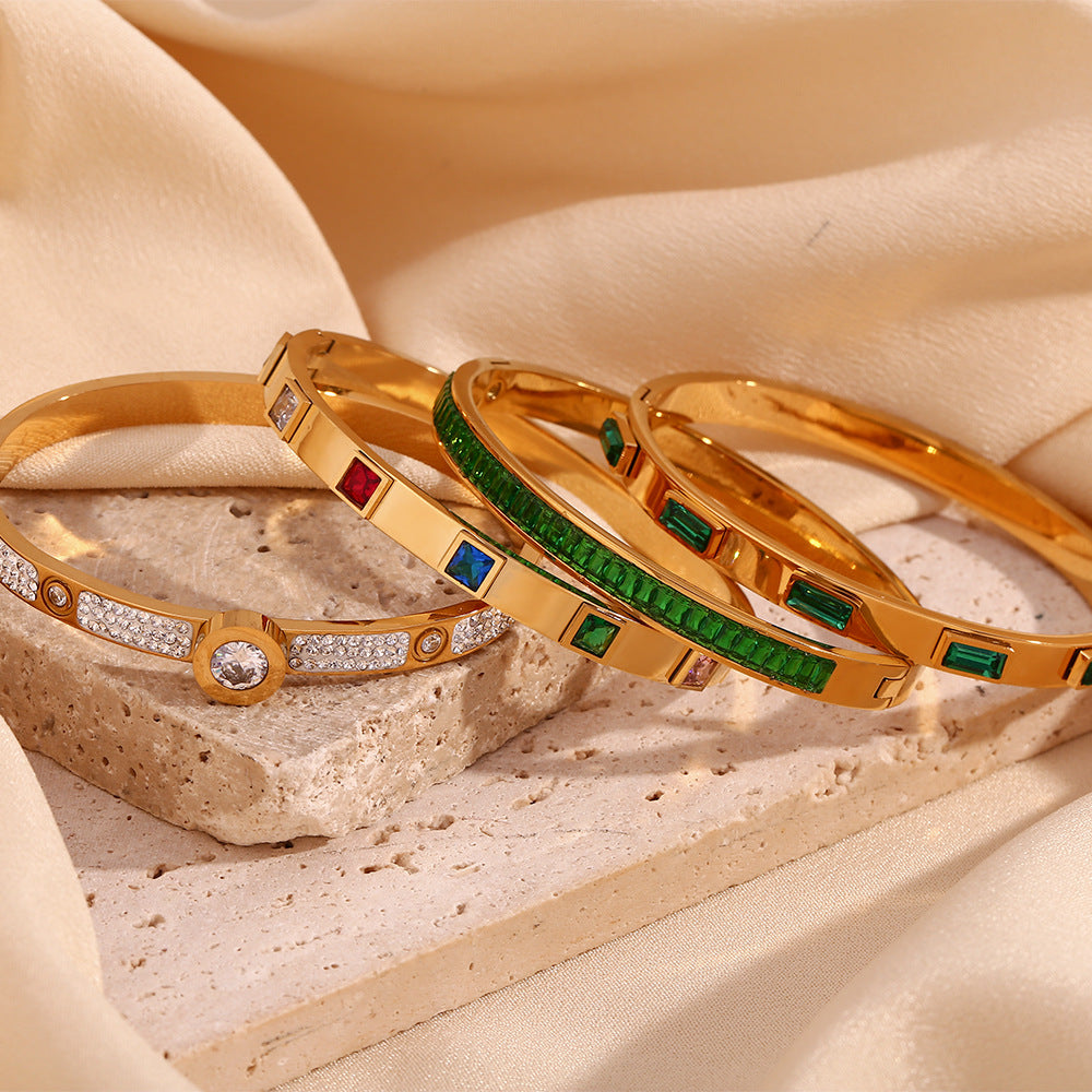 Wholesale Bead String Bracelet Stainless Steel Bracelets 18K Gold Plated Bracelet Zircon Closed Clasp Bracelet ACC-BT-MengJ003