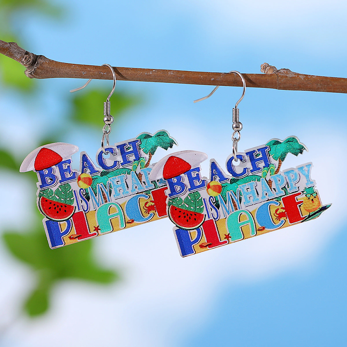 Wholesale Holiday style colorful sun watermelon juice acrylic letter earrings