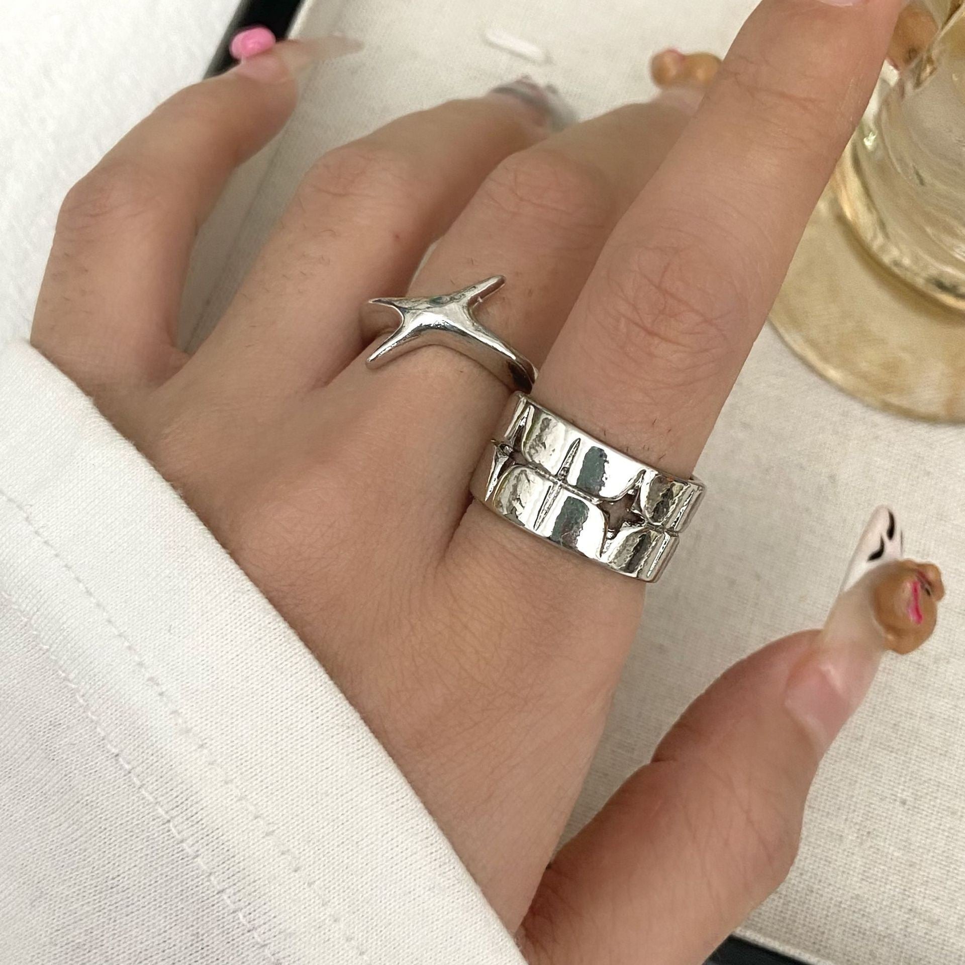 Wholesale Shining Star   Open Silver Wide Version Stacking Rings