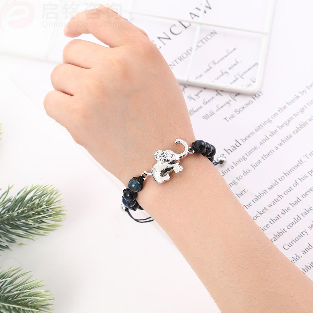 Wholesale Elephant Woven Natural Stone Bracelet 8mm Tiger Eye Stone Volcanic Stone Bracelets ACC-BT-Hongx011