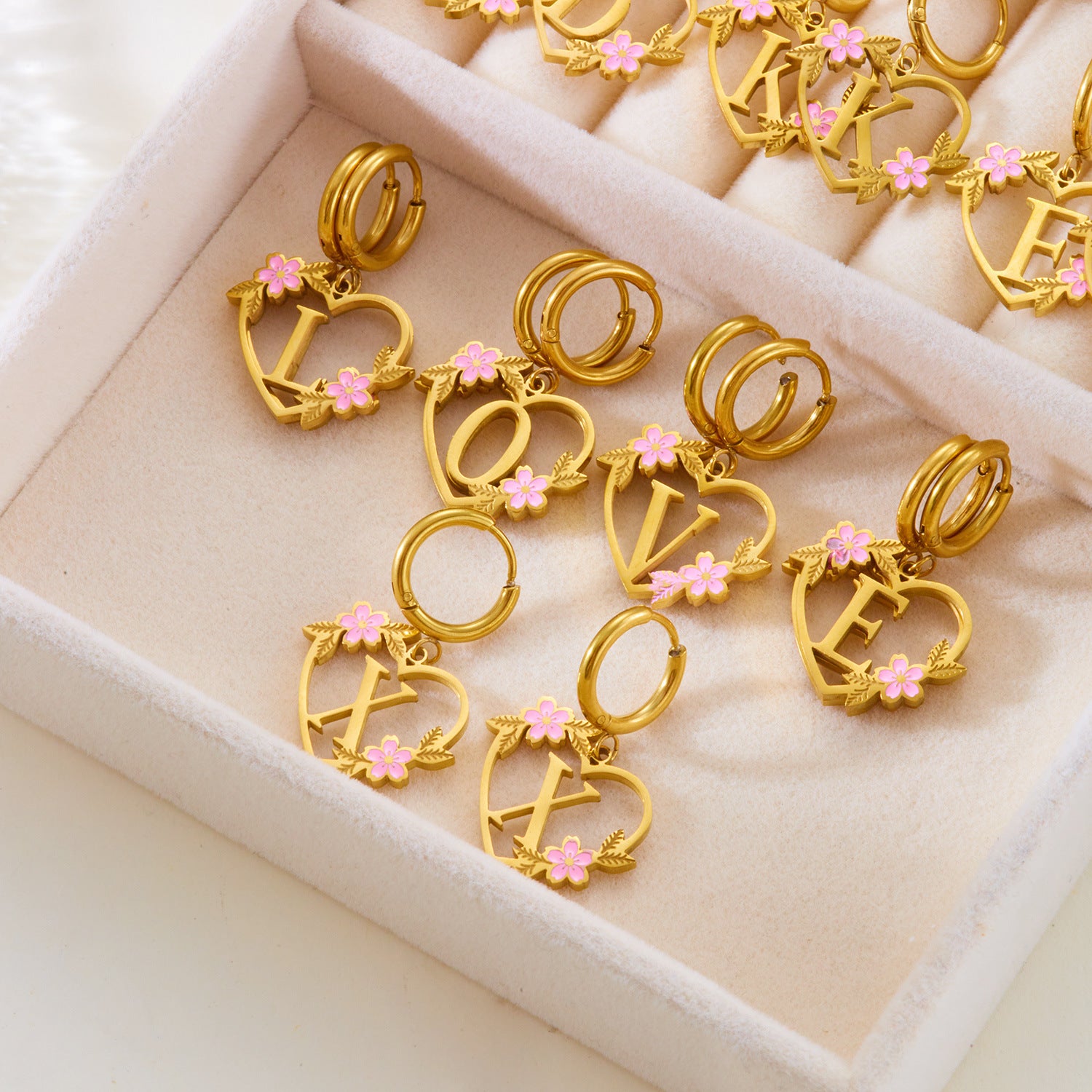 Wholesale  Stainless Steel Heart Letter Earrings