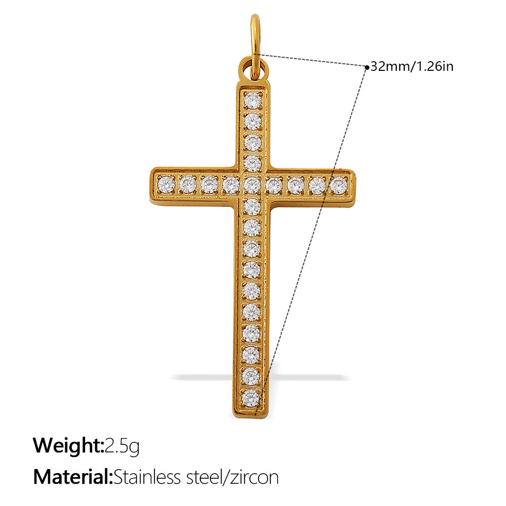 Wholesale Irregular Cross-Shaped DIY Stainless Steel Pendant Full Diamond Jewelry Accessories Necklace Zircon Diamond Inlaid