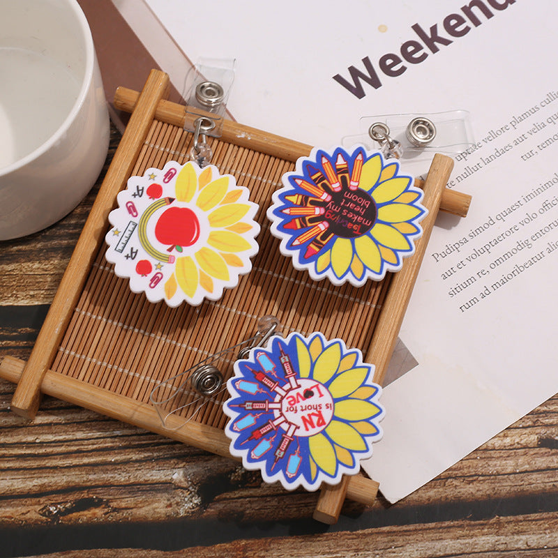 Wholesale Sunflower Gift Acrylic Nurse Retractable Badge Keychains Badge Reels ACC-KC-ShangShan001