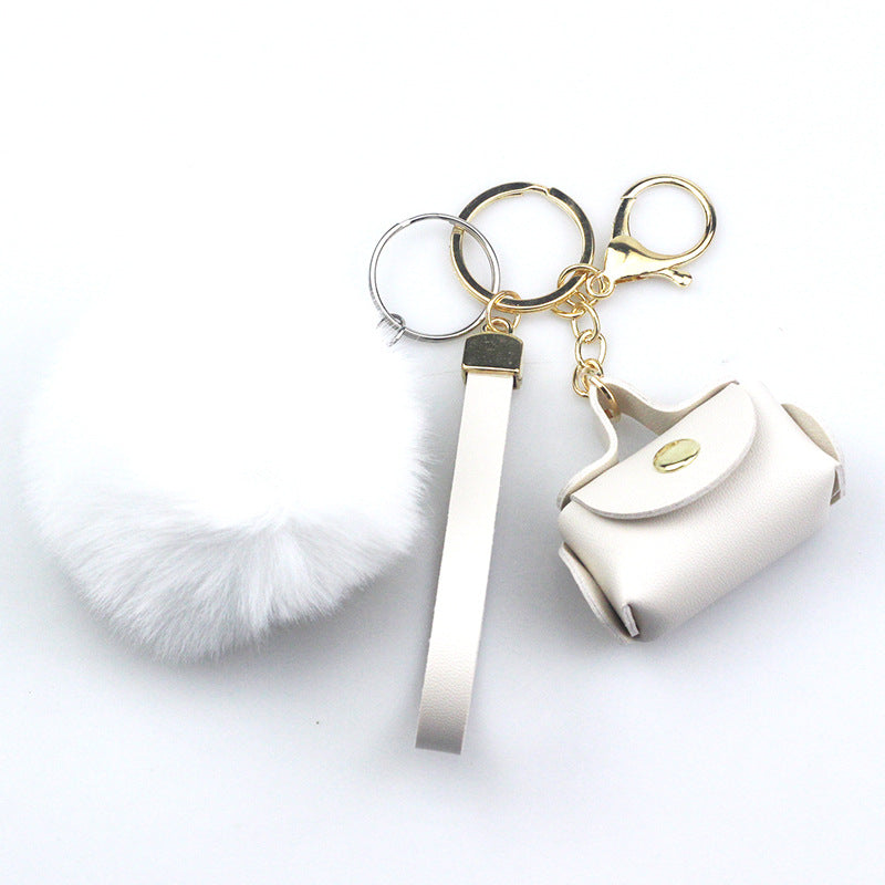 Wholesale Leather Coin Purse Fur Ball Set Keychain