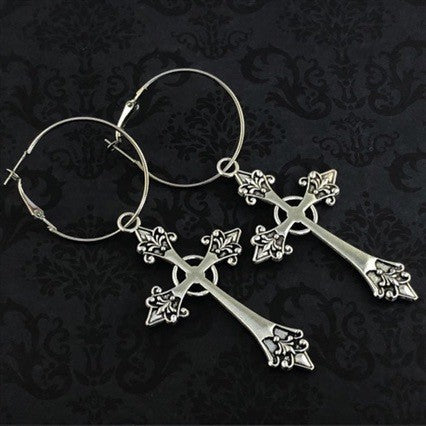 Wholesale Gothic Cross Pendant Earrings Set Silver Tone Fashion Statement Jewelry for Women Gift
