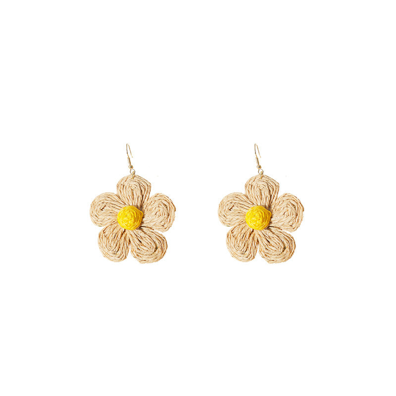 Wholesale Hand-woven Raffia Exaggerated Flower Earrings ACC-ES-MDD019