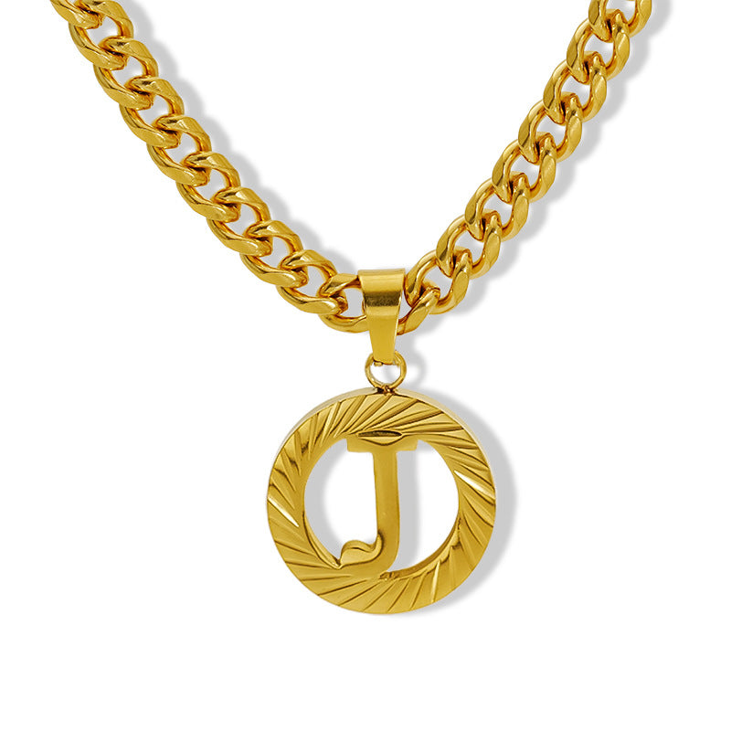 Wholesale Stainless steel Hollow Round 26 English Letter Necklace