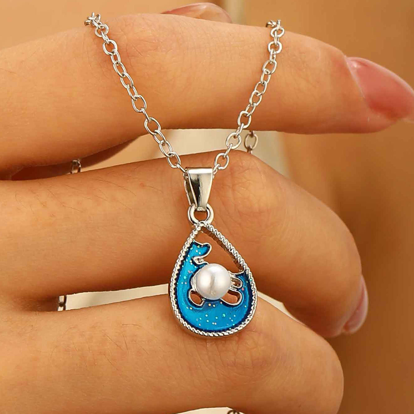 Wholesale Blue Wave Sun Drop Pendant Necklaces ACC-NE-ChengJing003