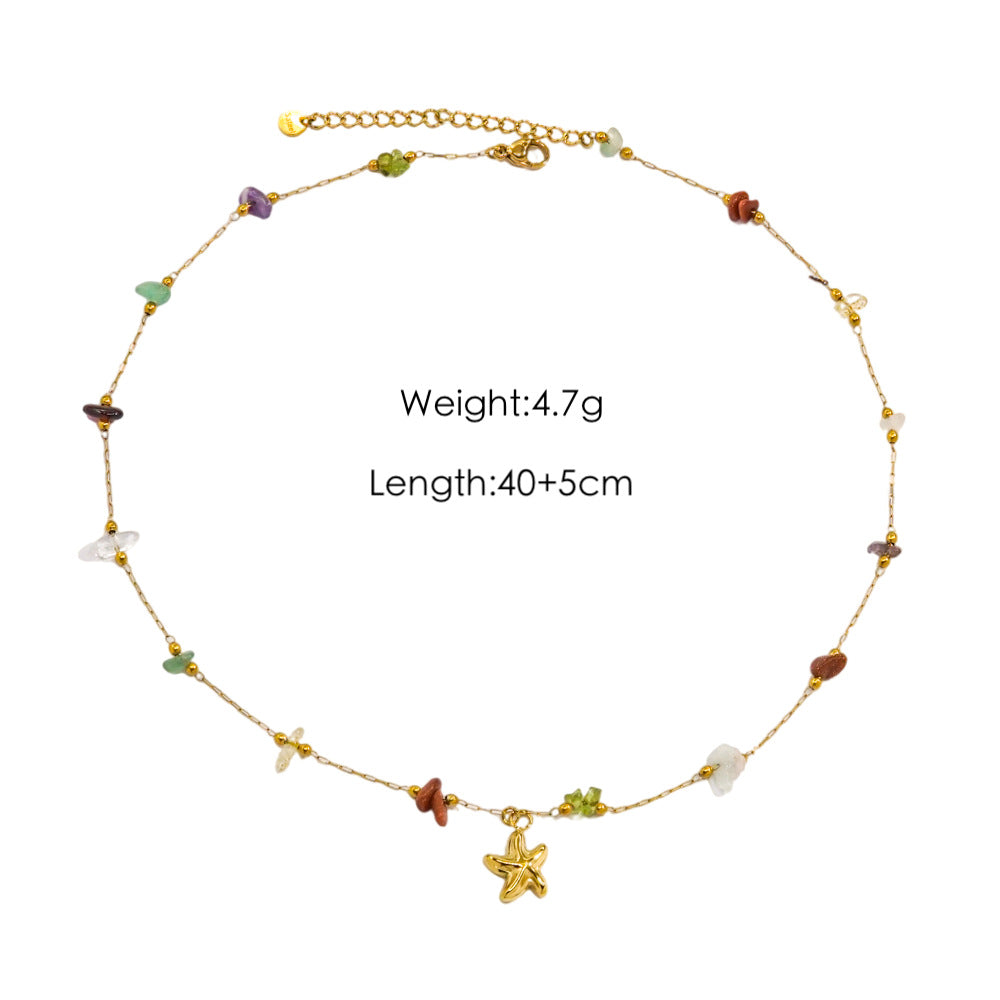 Wholesale  Light Luxury  Colorful Gravel Beaded Natural Pearl Beaded 14K Gold Stainless Steel Pendant  Necklace