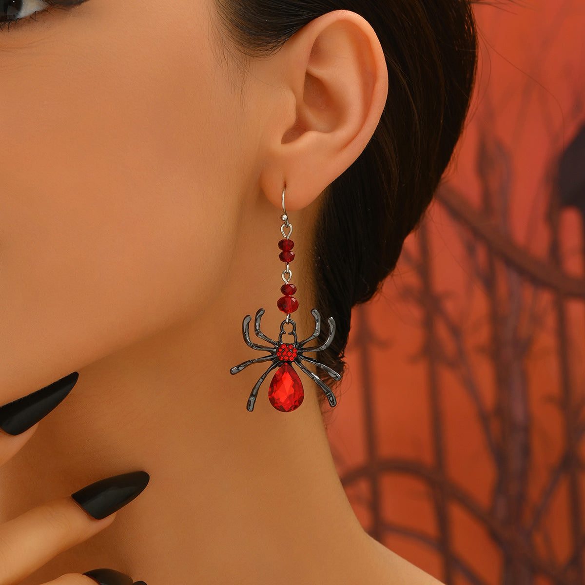 Wholesale Electroplated Zinc Alloy Gothic  Earrings Red Gemstone  Jewelry Accessory