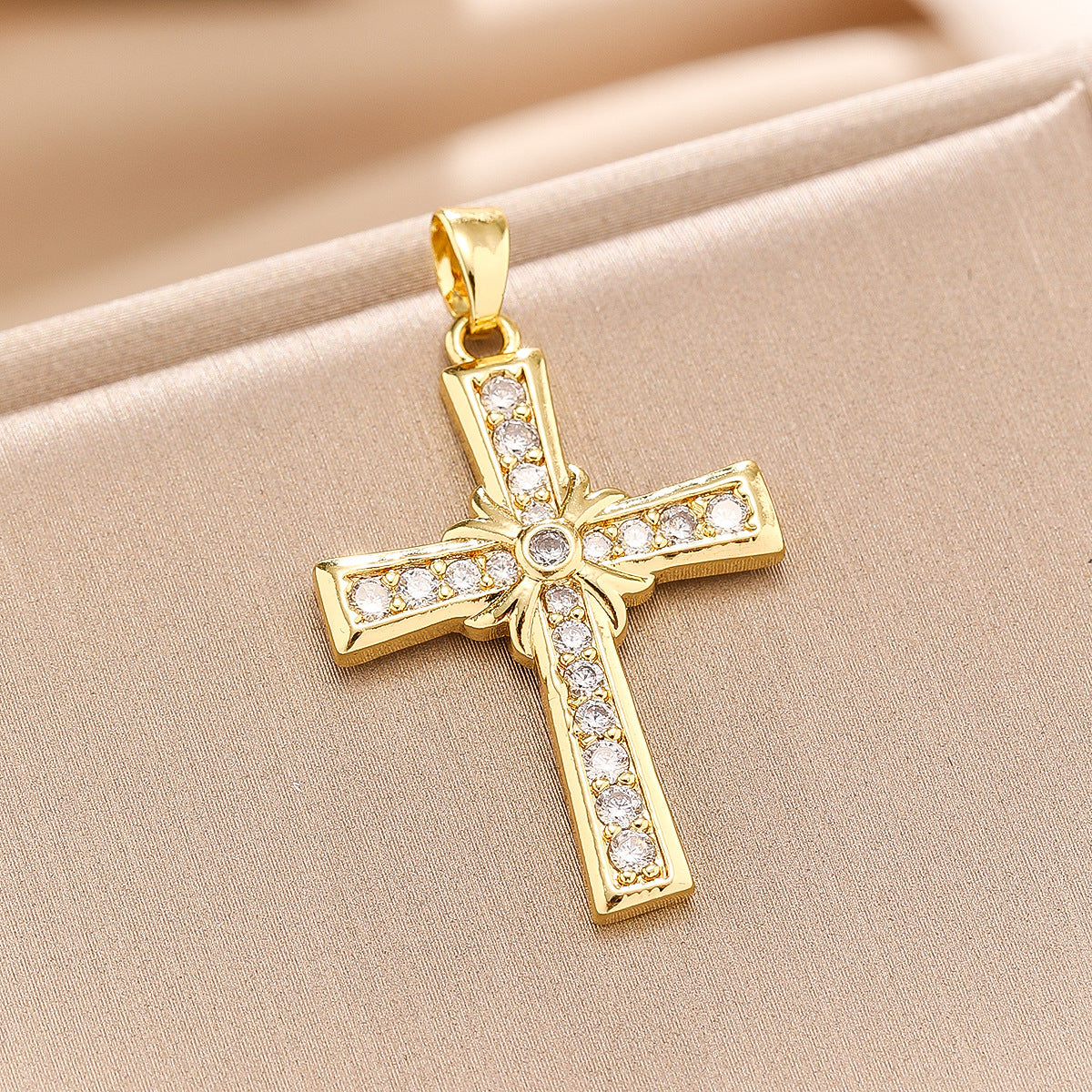 Wholesale Copper Inlay Zircon  Chain Cross Necklace