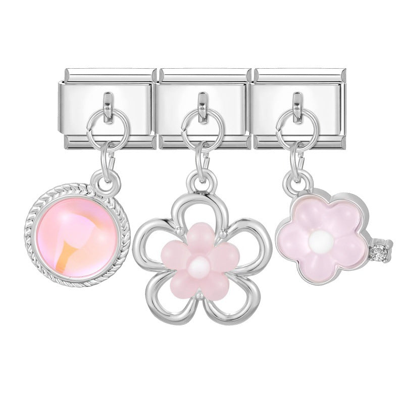 Wholesale Stainless Steel Flower Pendant Three-Piece DIY Bracelet Set Fashion Accessory for Everyday Wear