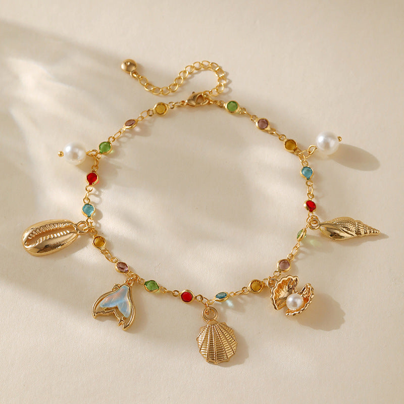 Wholesale Bohemian style  plated 18K real gold chain foot ornaments  anklets