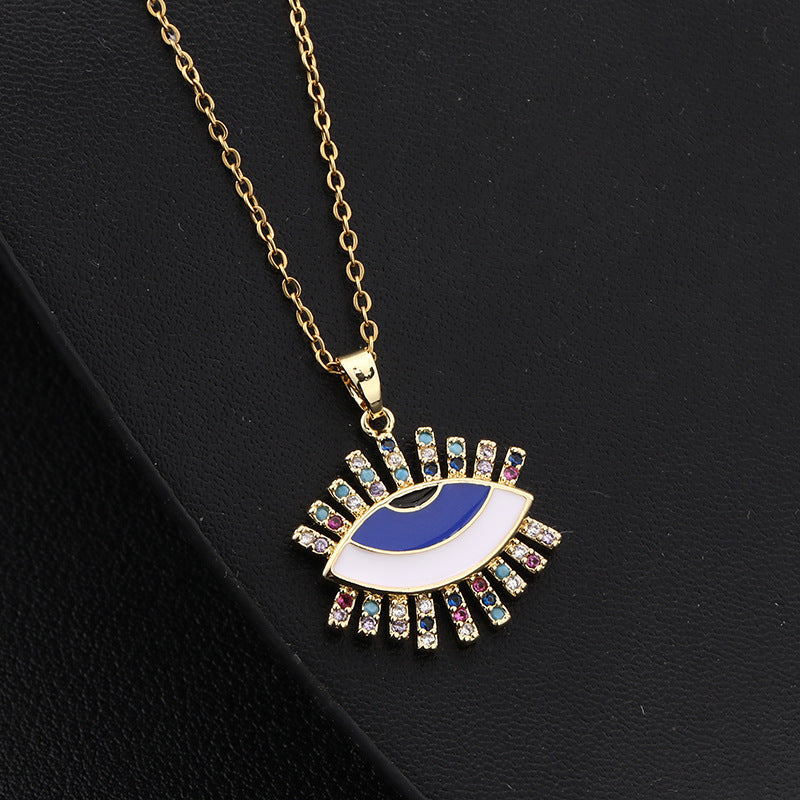 Wholesale Chic Demon Eye Pendant Necklace Copper Electroplated O Shaped Chain Stylish Jewelry Accessory For Boutique Resale