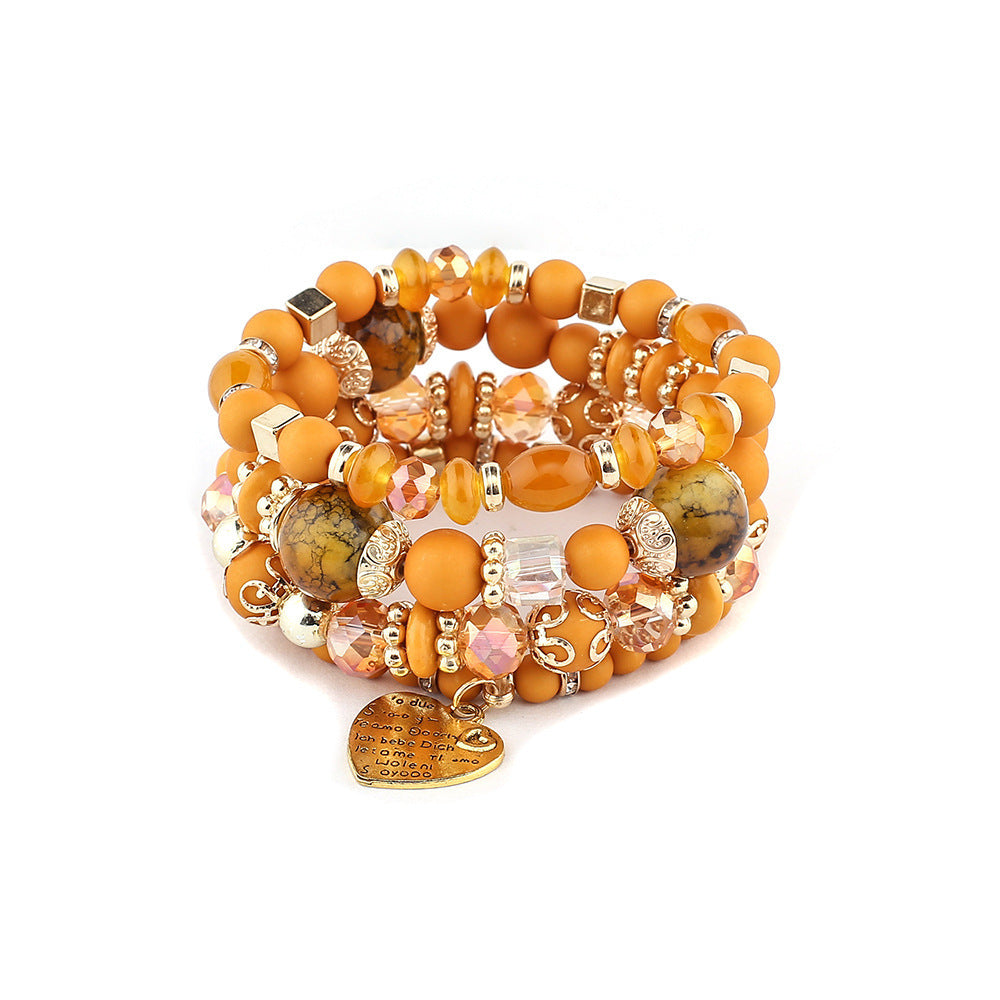 Wholesale Boho Bohemian Multi-Layer Crystal Heart Beaded Bracelet,  Fashion Jewelry Accessory for Women,  Gift for Boutique Resale