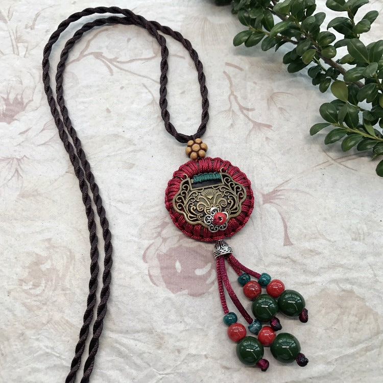 Wholesale Forest Style Handmade Ceramic Necklace Retro All-match Sweater Chain Long Necklace ACC-NE-Luox001