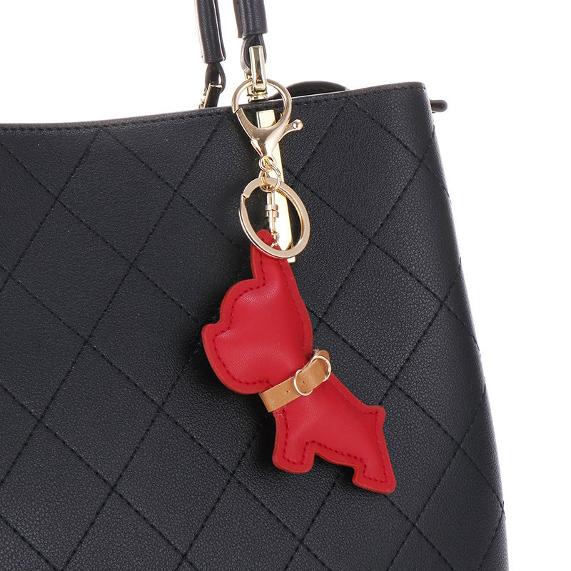 Wholesale Chic Black PU Leather Cartoon Dog Keychain Car Key Accessory Bag Charm Gift