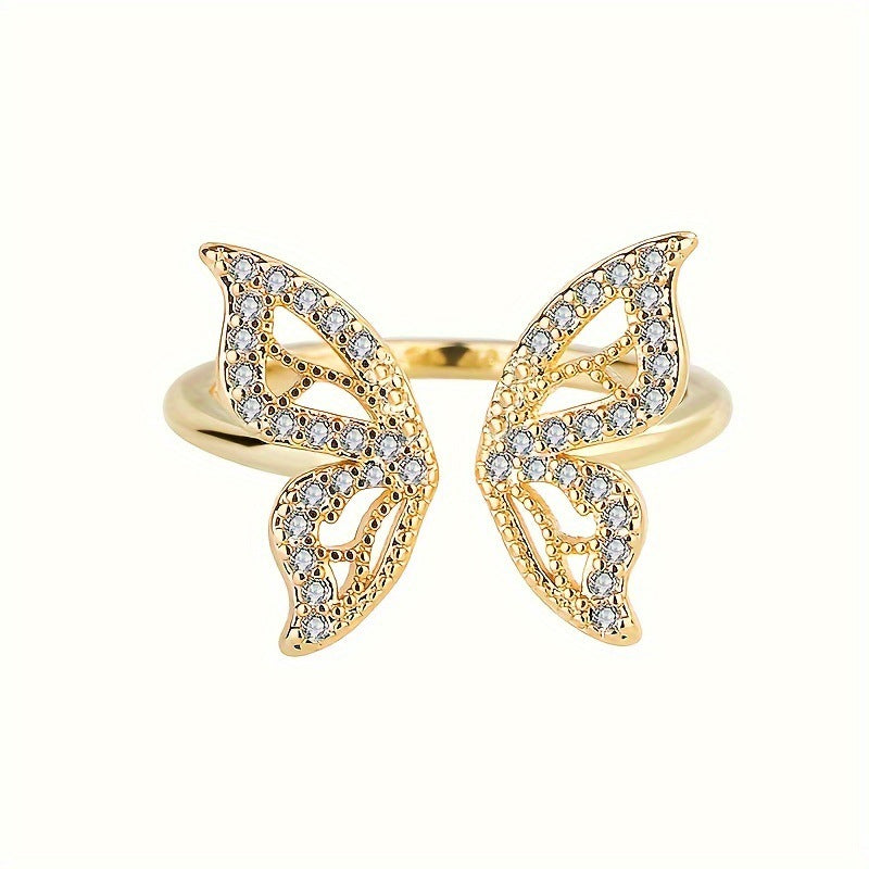 Wholesale Copper diamond zircon butterfly ring opening Rings