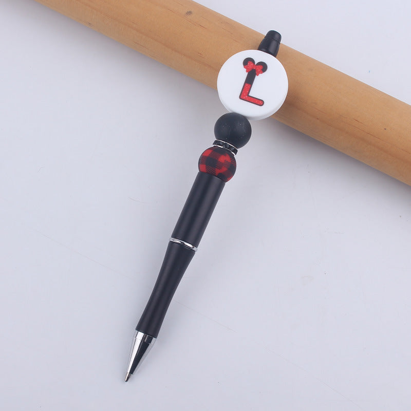 Wholesale  handmade beaded pen DIY creative silicone teether English letter  ballpoint pen