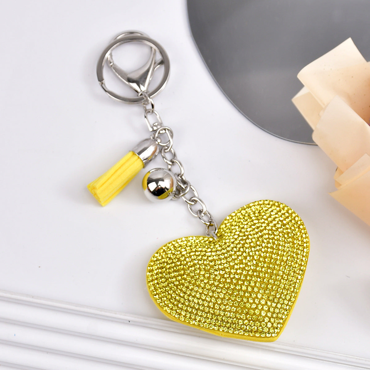 Wholesale  Peach Heart Rhinestone Leather Keychain