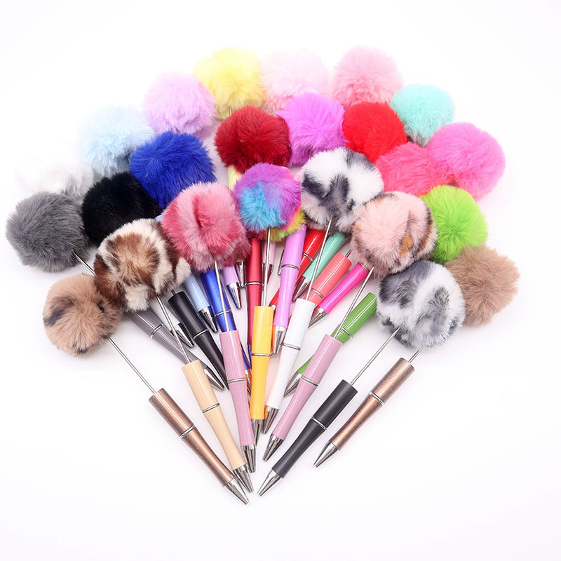 Wholesale Pom Pom Beadable Pen Leopard Print Hair Ball DIY Beaded Ballpoint Pen ACC-PN-CY003