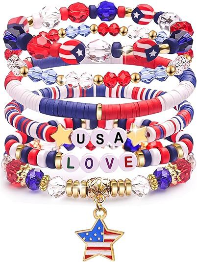 Wholesale Independence Day Women' s Bracelet 8 Clay Bead bracelet Layered Bracelet Set