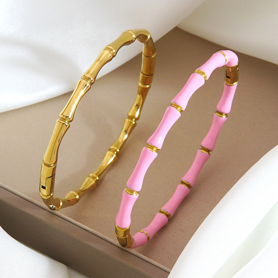 Wholesale Stainless steel bamboo bracelet plated with 18k gold
