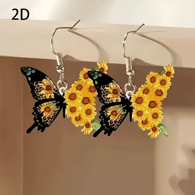 Wholesale Sunflower Butterfly Acrylic Earrings 2D Cartoon Design Fashion Accessory For Women Boutique Resale