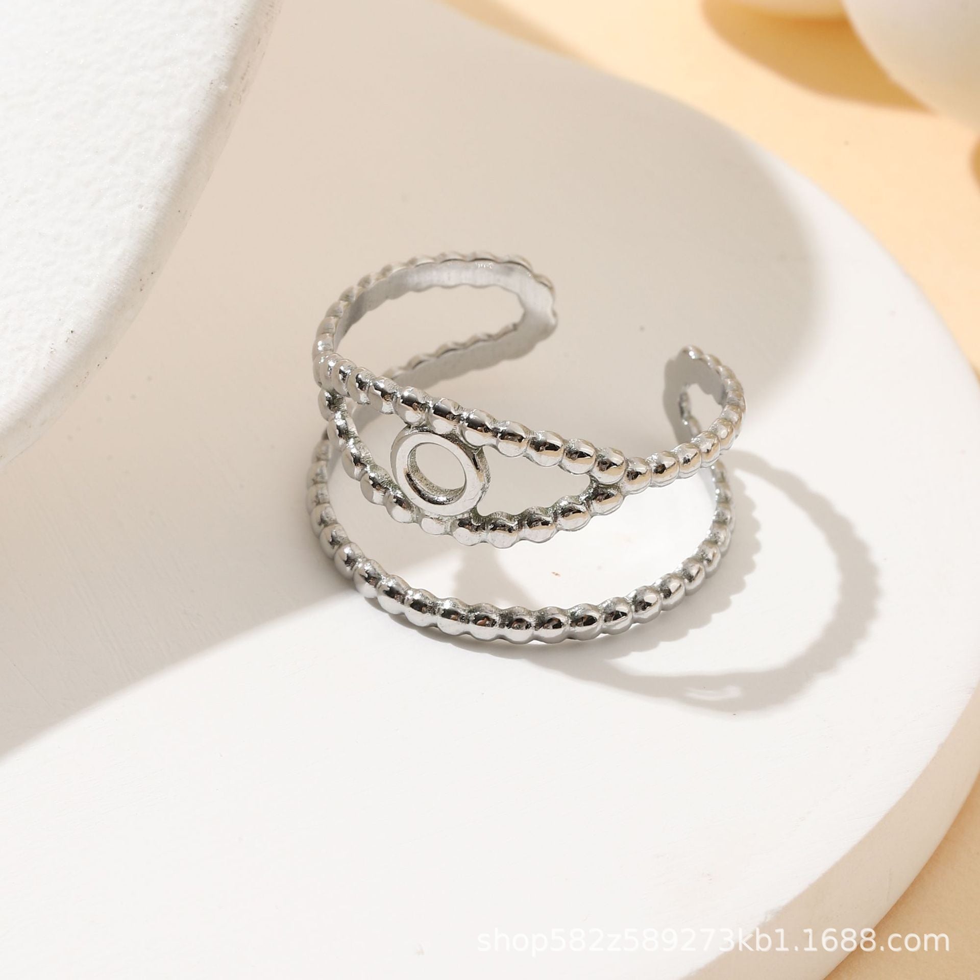 Wholesale Stainless steel opening adjustable ring retro temperament geometric ring