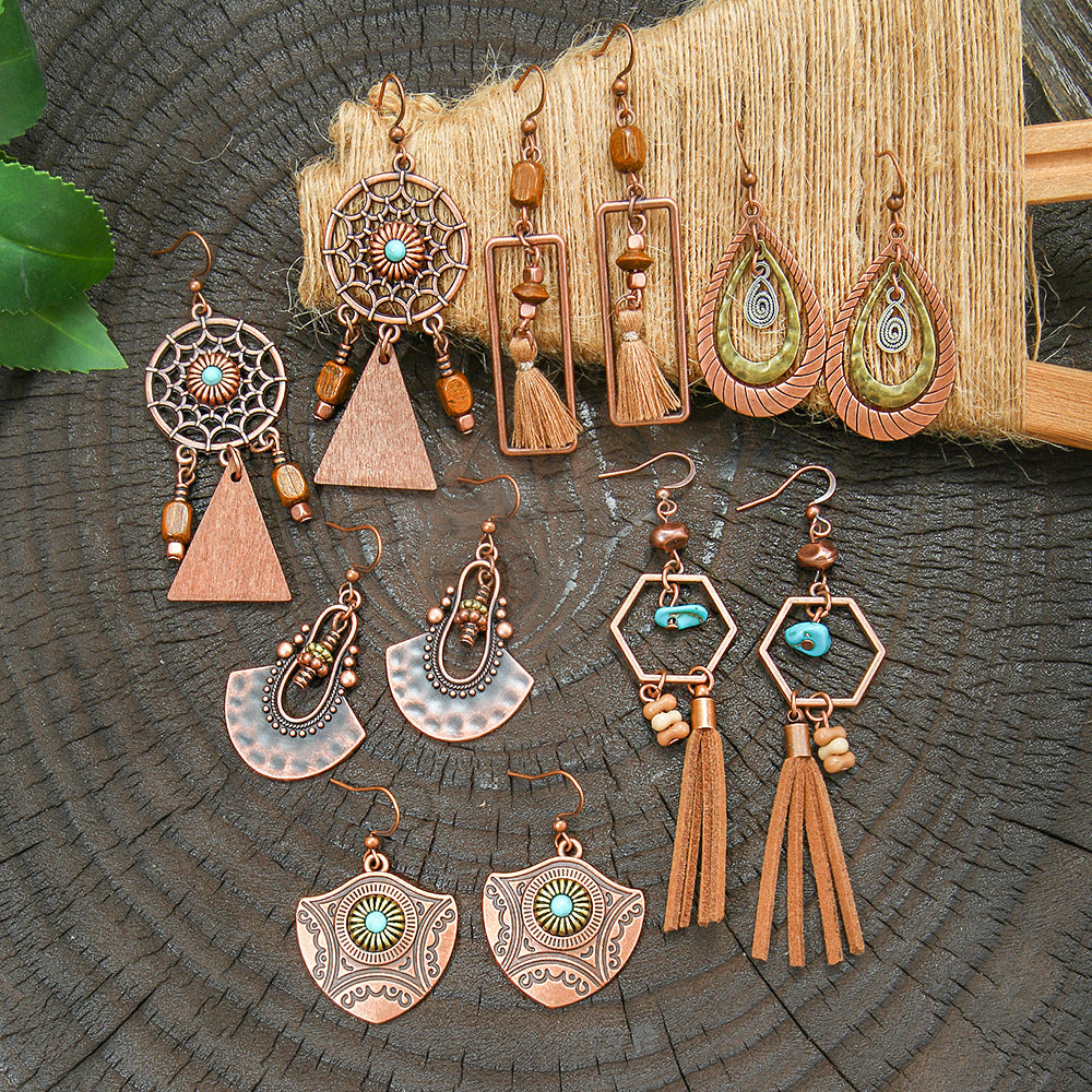 Wholesale Bohemian Geometric Tassel Earrings Zinc Alloy Jewelry Accessory