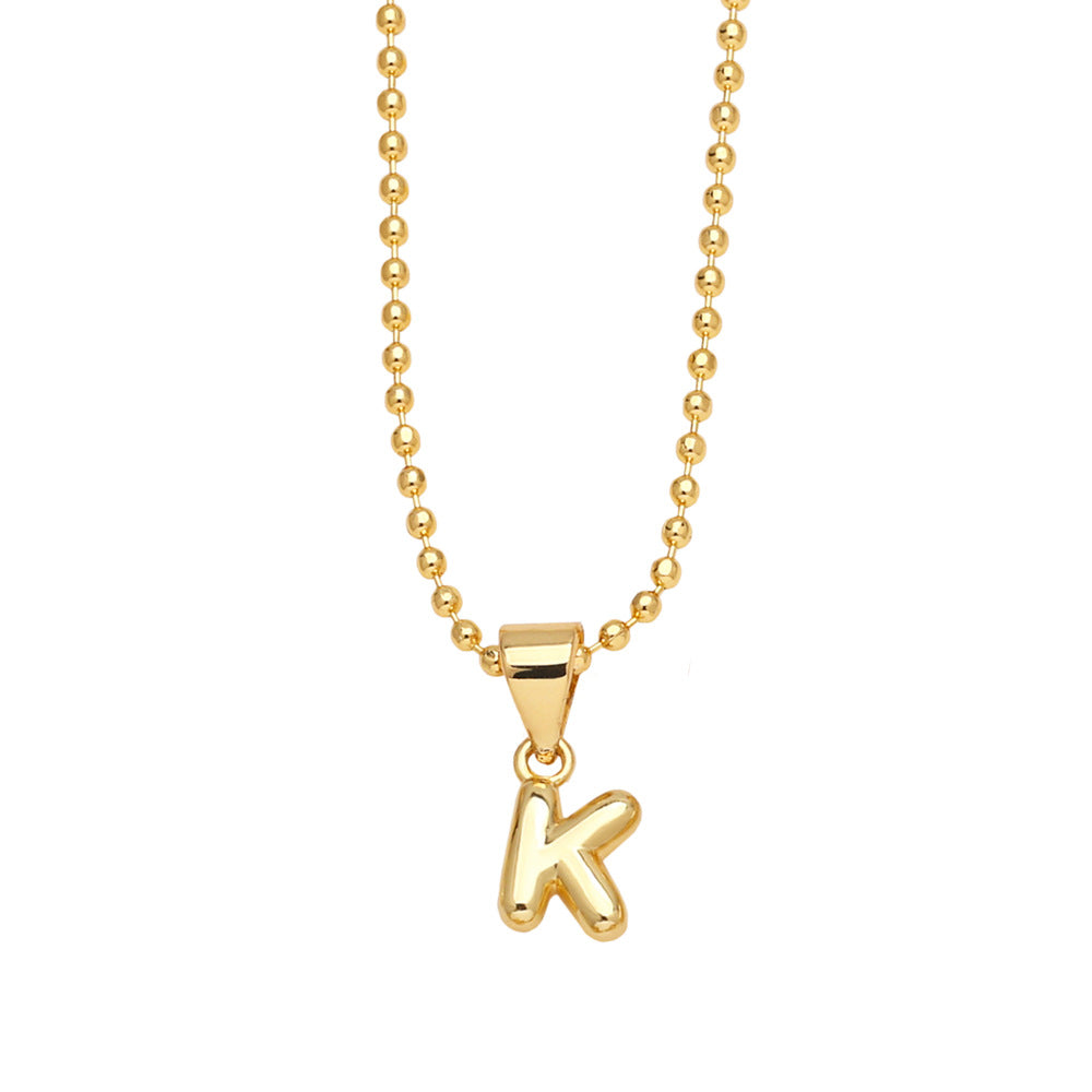 Wholesale 26 letters copper plated gold shiny necklace