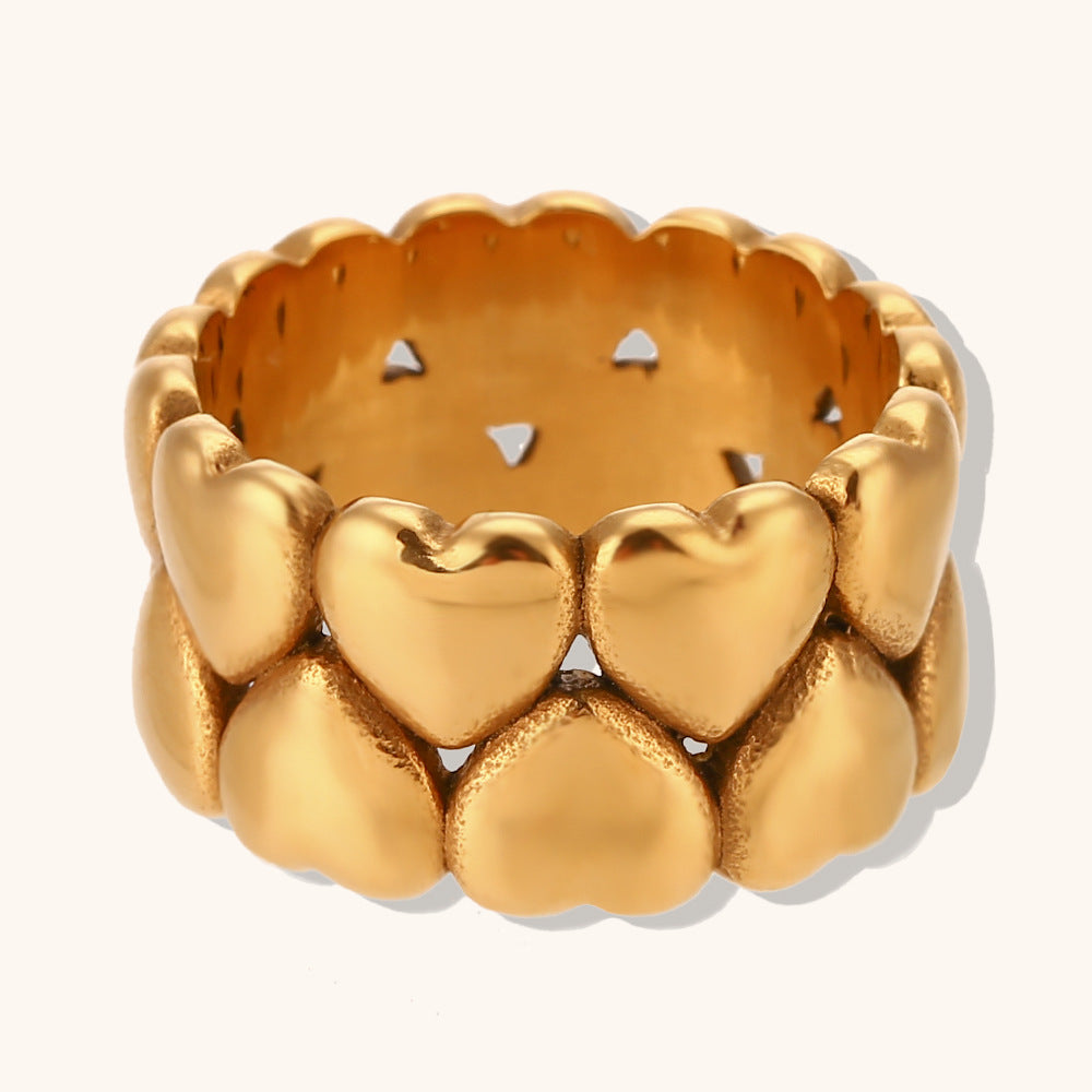 Wholesale Ring Jewelry Stainless Steel Gold Plated Double Layer Peach Heart Ring ACC-RS-DingRan003