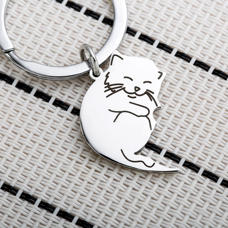 Wholesale Black and White Cartoon Cat Stainless Steel Keychains ACC-KC-JinZhu018