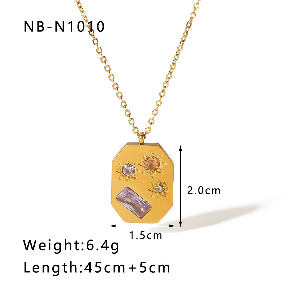 Wholesale colorful geometric zircon pendant stainless steel plated 18K gold necklace