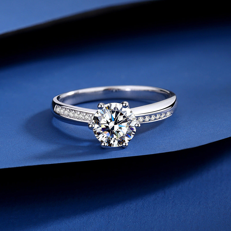 Wholesale S925 Silver Moissanite Six Prong Crown Ring