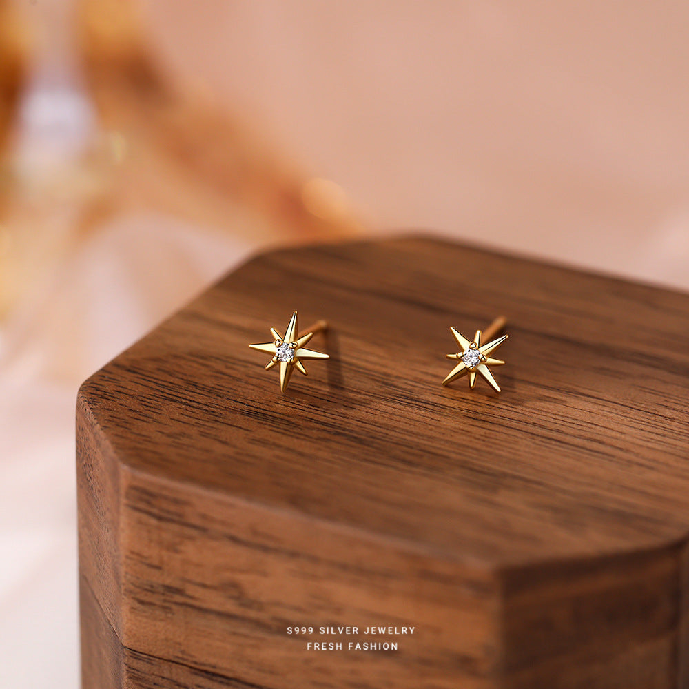 Wholesale s999 foot silver zircon eight  star earrings