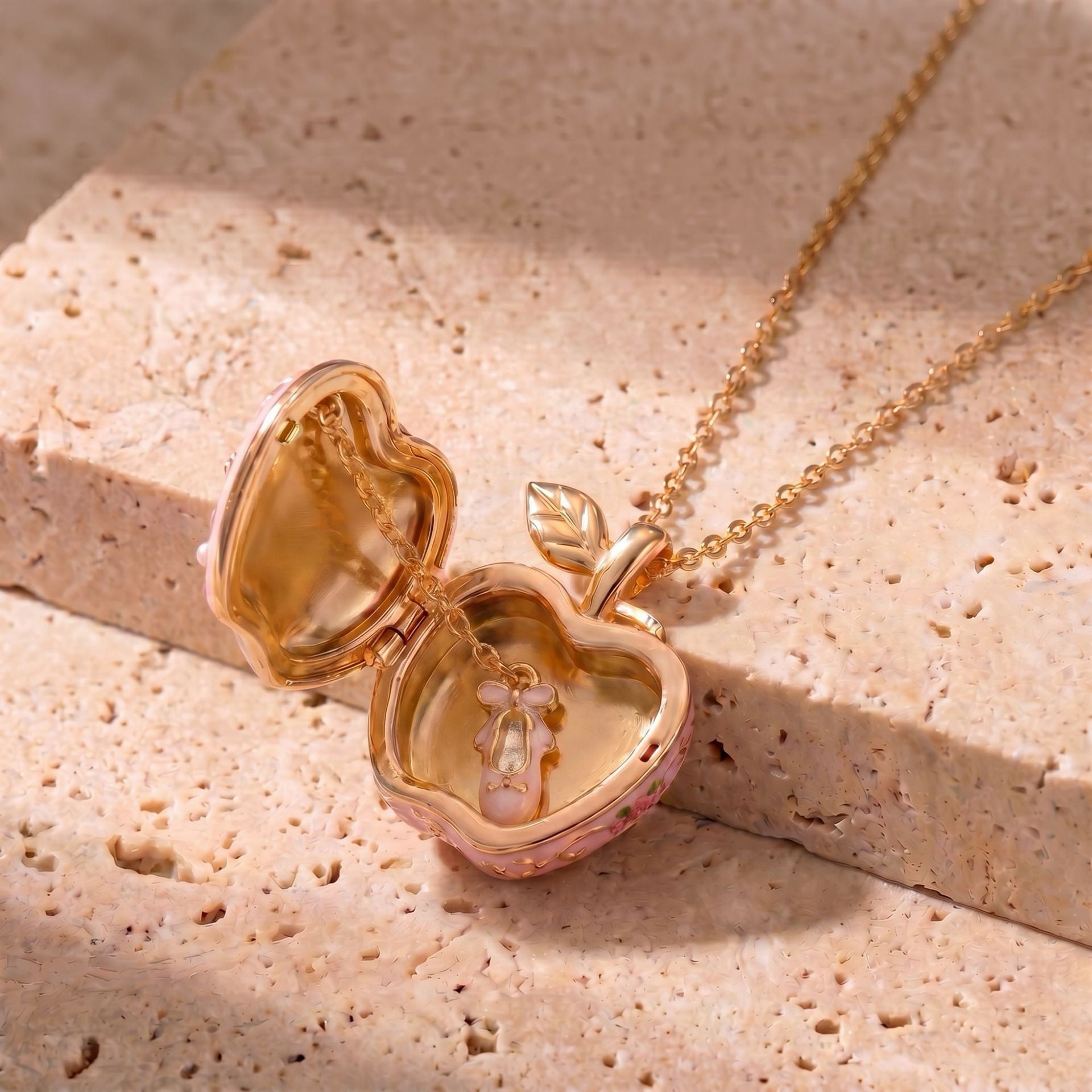 Wholesale Ballet Locket Necklace Pink Gold Electroplated Copper Cute Gift For Girls Fashion Jewelry
