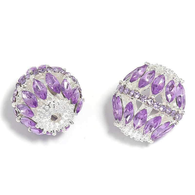 Wholesale 10pcs Heavy Alloy Hollow Diamond Balls Horse Eye Rhinestone Beads DIY Accessories ACC-BDS-BLG094