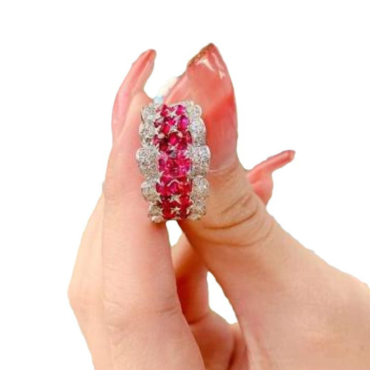 Wholesale red corundum pigeon red blood treasure Retro Row Diamond ring