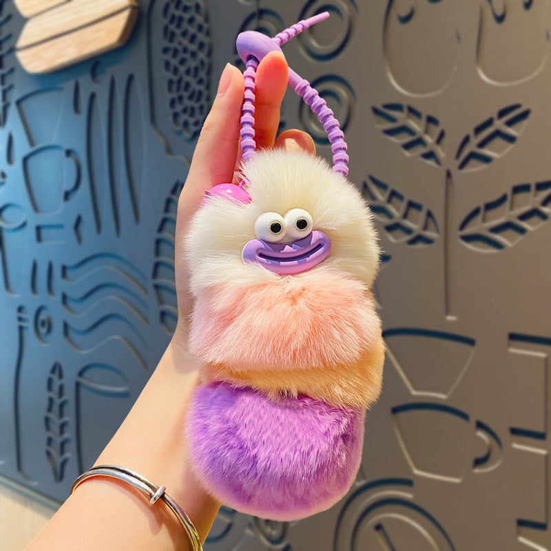 Wholesale Creative plush ugly adorable rabbit caterpillar keychain
