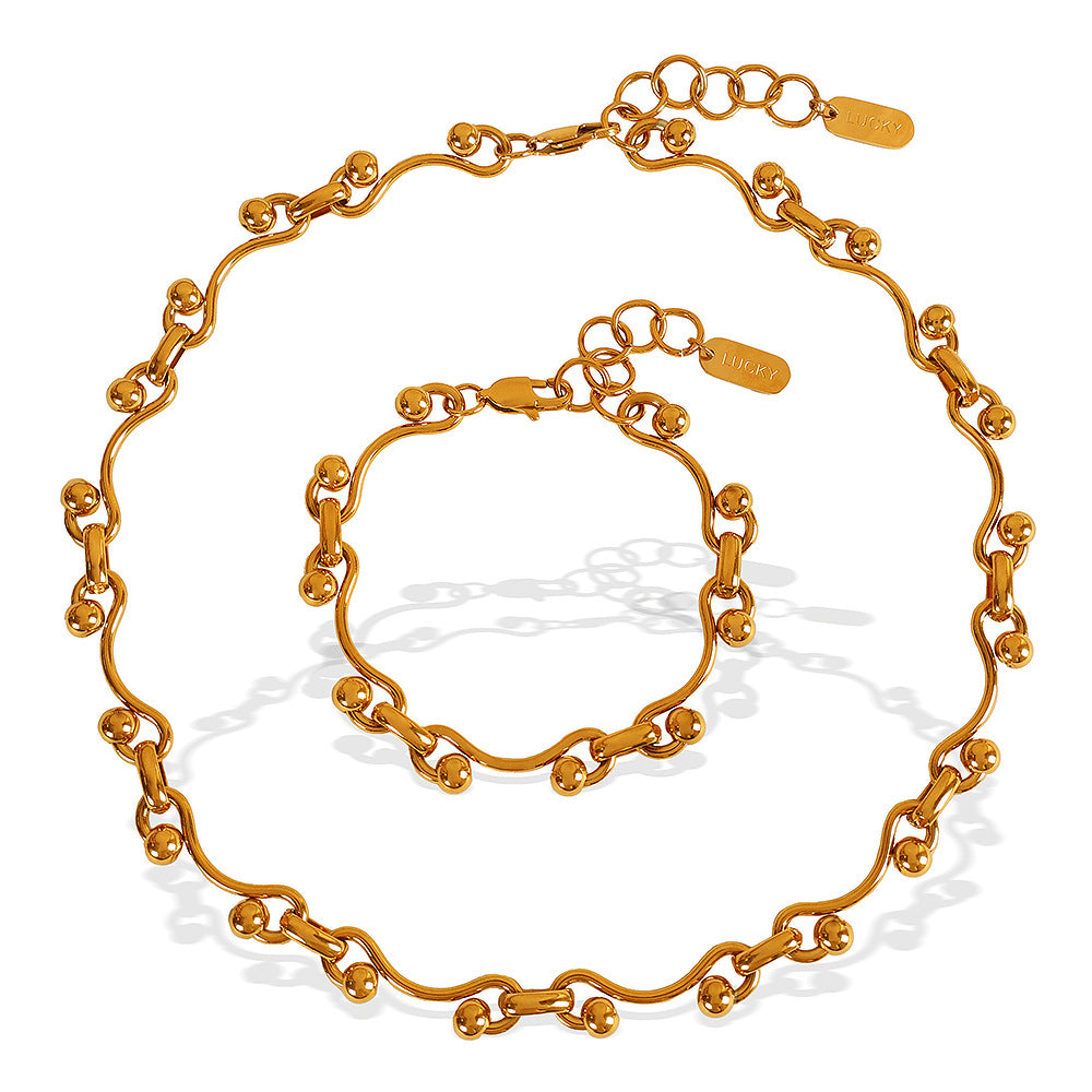 Wholesale Fashion titanium steel bracelet necklace suit gold-plated titanium steel exaggerated design all-match men' s and women' s hand ornaments