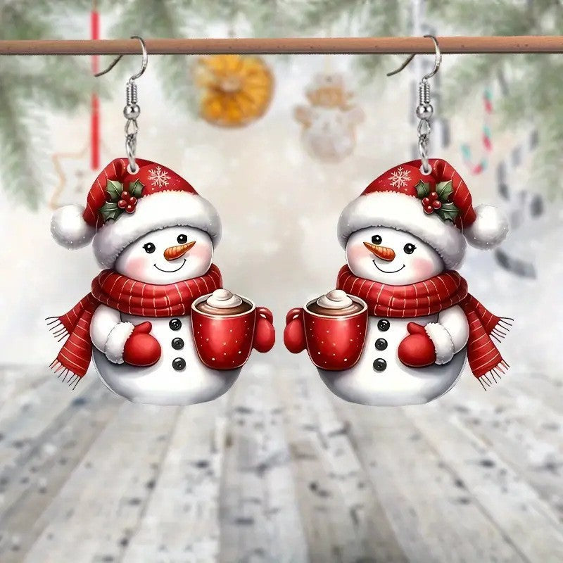 Wholesale Pink f Snowman Acrylic Earrings