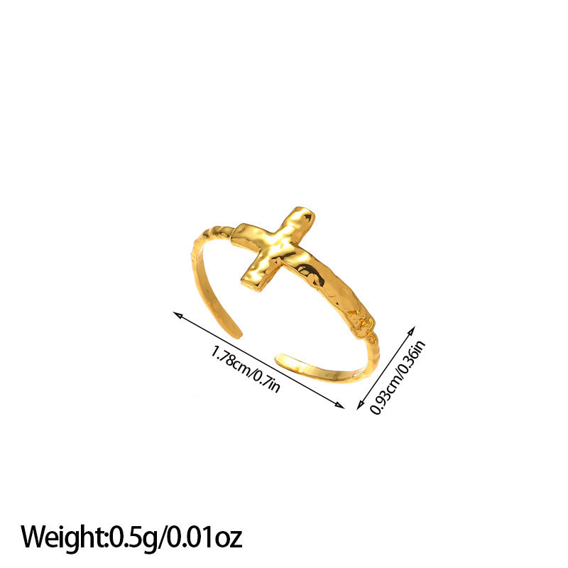 Wholesale European and American Amazon Cross-Border Popular Cross-Shaped Stainless Steel Ring with a Stylish Design,  Adjustable Open Ring Jewelry