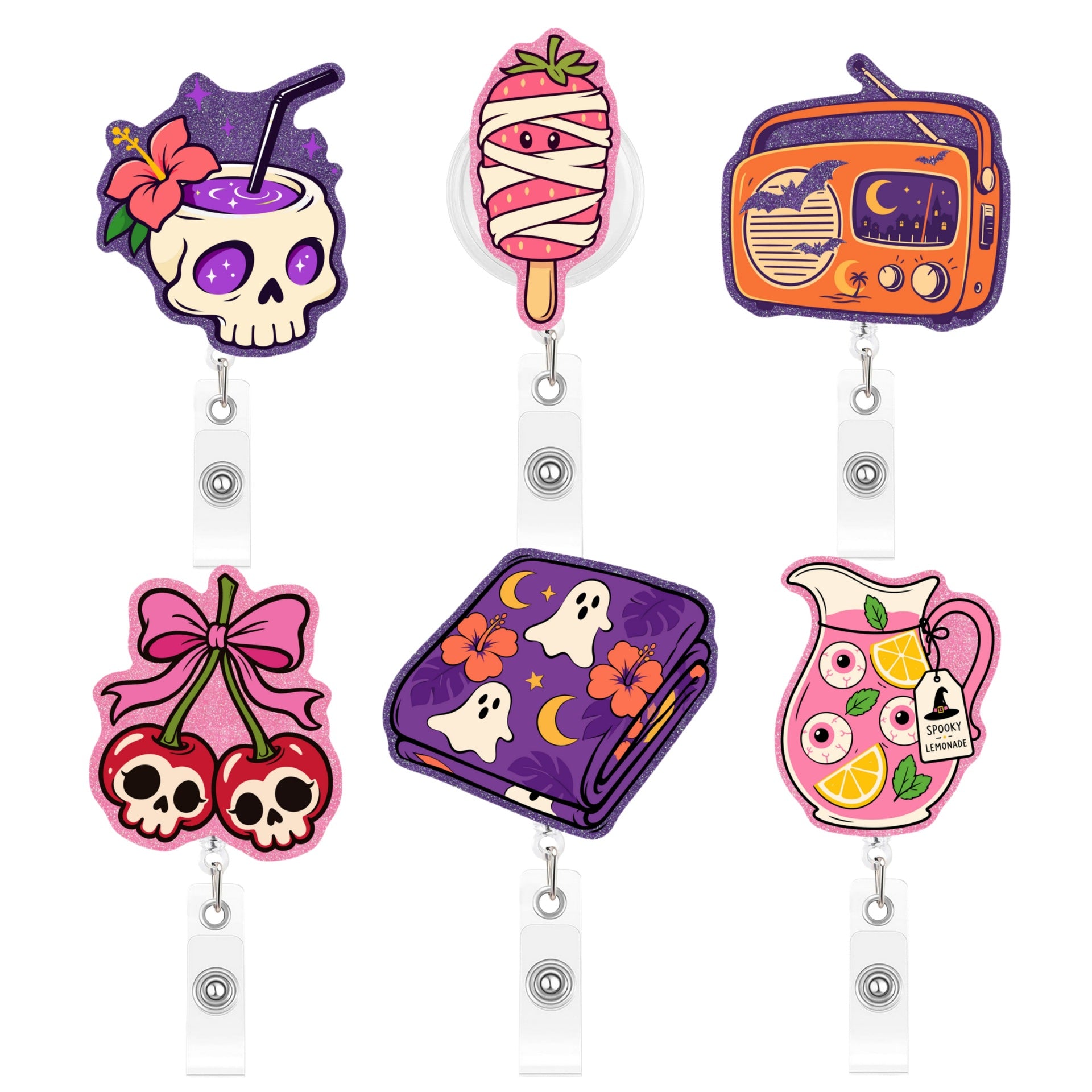 Wholesale Glitter Acrylic Retractable Badge Reel Funny Design ID Card Holder For Office Everyday Use