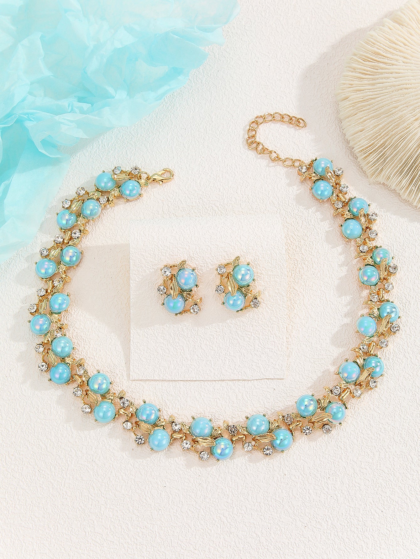 Wholesale Rhinestone Multi-Color Dopamine Earrings and Necklace Set for Everyday Wear