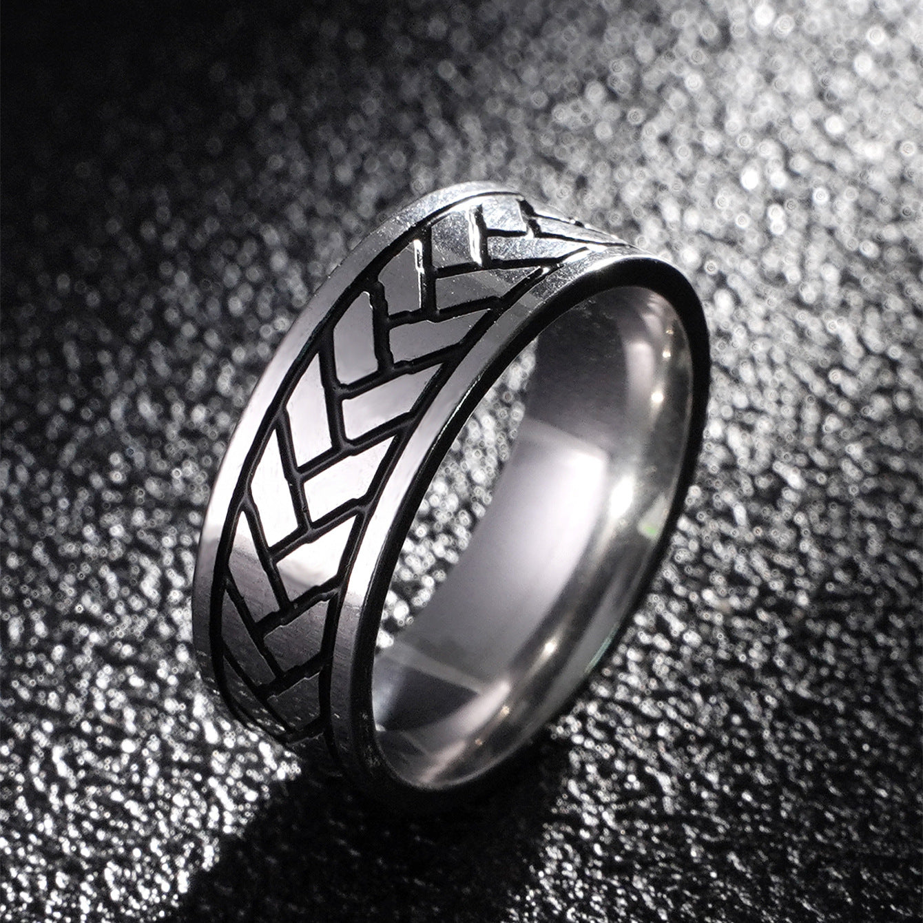 Wholesale 8mm Men's Titanium Steel Retro Fish Pattern Blackened Rings ACC-RS-GouYa005