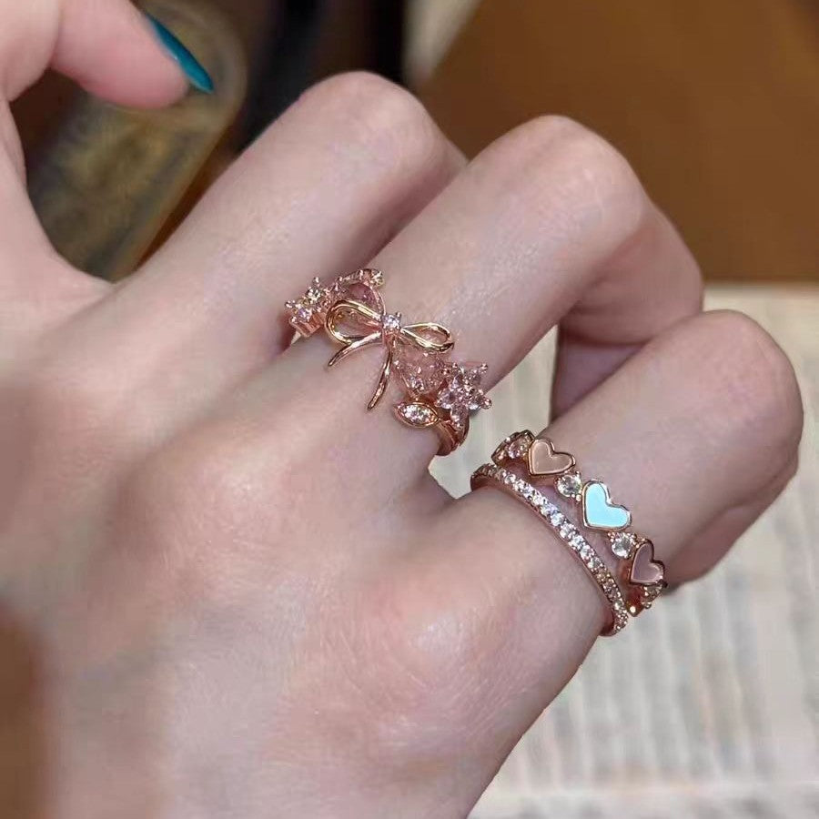 Wholesale Gold Heart Bow Ring For Women Alloy Plated Sweet Chic Casual Jewelry Gift