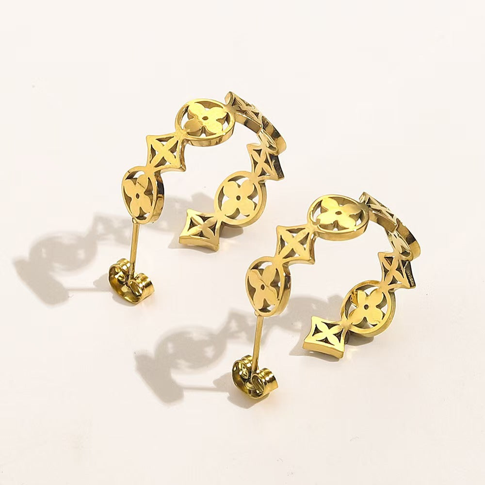 Wholesale Four-Leaf Clover Arc Earrings Fashion Accessory Gift for Women Boutique Jewelry