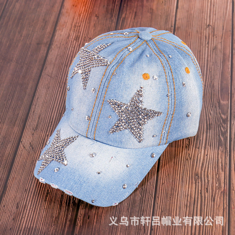 Wholesale Rhinestone Washed Denim Baseball Cap