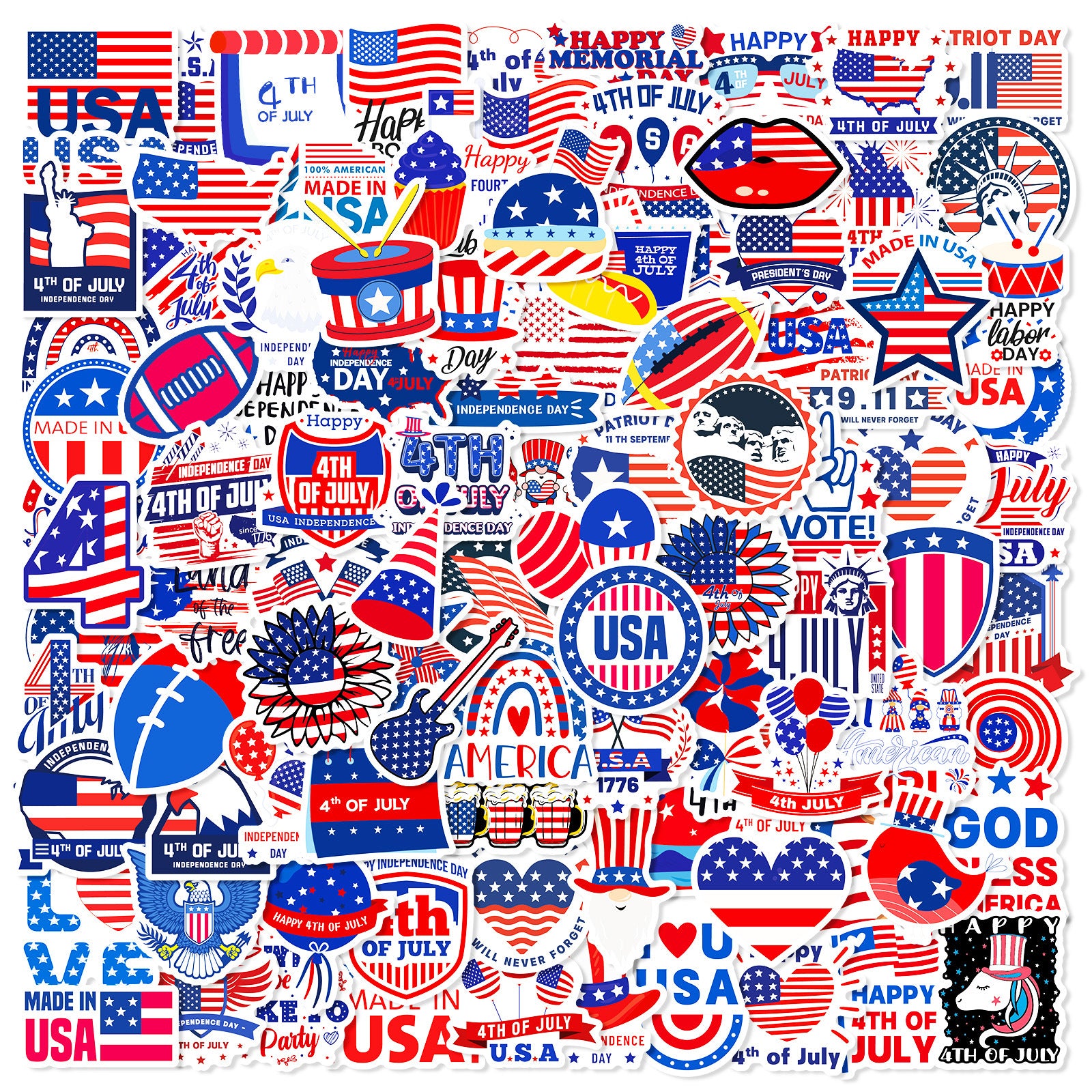Wholesale 100 pcs American Independence Day Stickers Love Hat Flag ACC-ST-BaoPin001